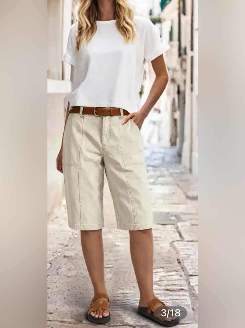 Flamingals Solid Stitch Detail Mid Waist Bermuda Shorts